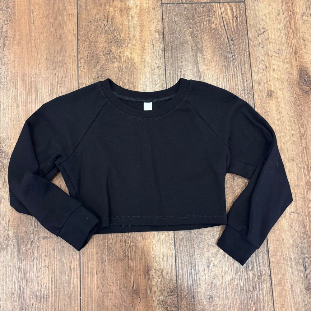 American Apparel Crop Sweatshirt Women's XS Black Long Sleeve Crewneck Casual